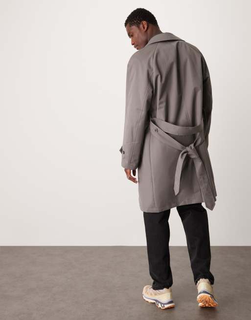 Mango belted mid length trenchcoat in grey ASOS