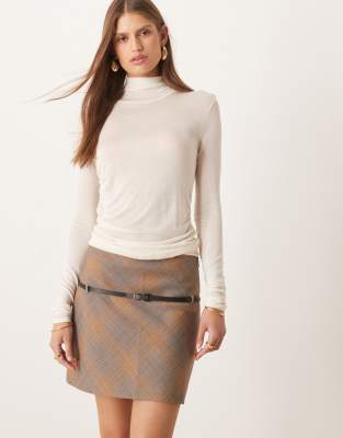 Mango Mango belted mini skirt in brown check