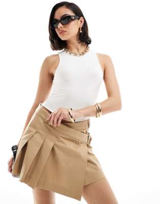 Mango Belted Mini Skirt In Brown-gray