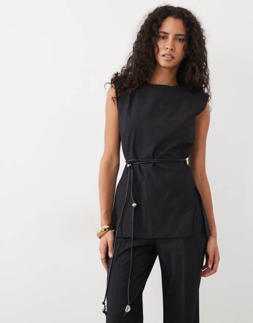Mango belted sleeveless jumpsuit in black, 2 of 4