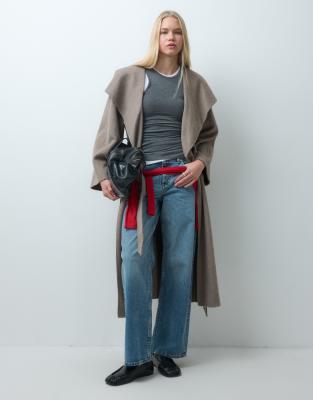 Mango Belted Tailored Coat In Gray