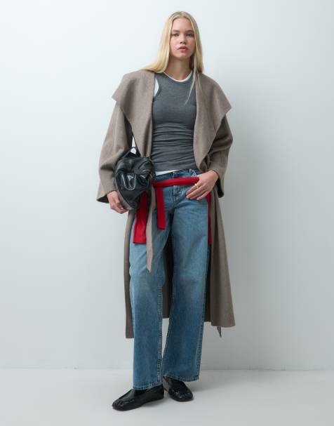 Mango belted tailored coat in mushroom - view 1