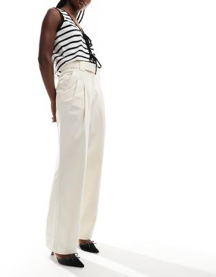 Mango Belted Tailored Pants In Beige-neutral