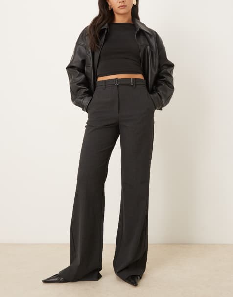 Mango belted tailored pants in charcoal - view 1