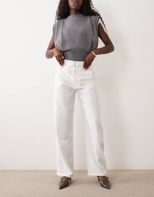 Mango Belted Tailored Pants In White