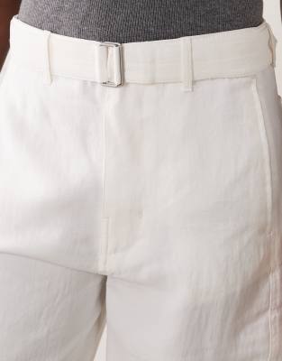 Mango Belted Tailored Pants In White