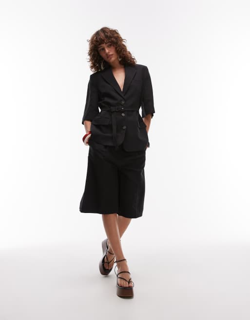 Mango belted tailored short sleeve blazer co-ord in black ASOS