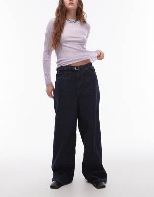Mango belted wide leg jean in indigo - view 1