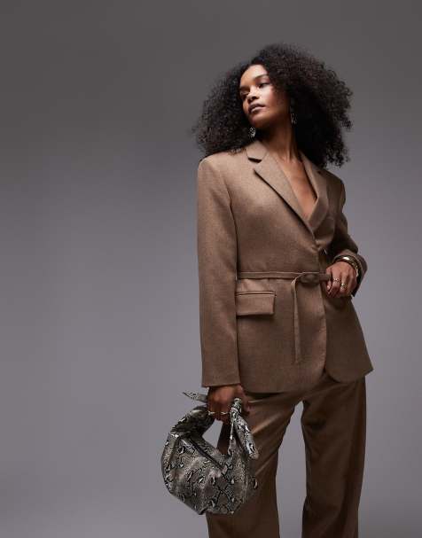 Mango belted wool touch blazer co-ord in camel - view 1