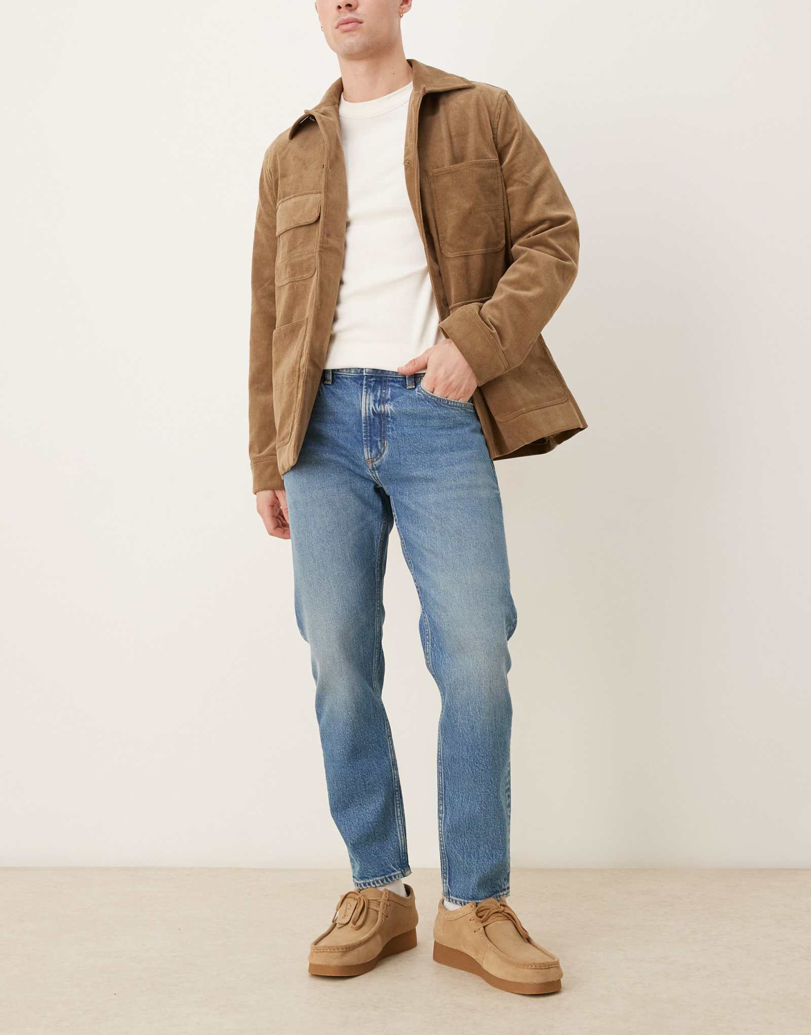 Прямые узкие джинсы Mango Ben из 100% хлопка средне-синего цвета 