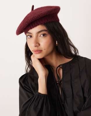 Mango - Béret en laine mélangée - Rouge cerise