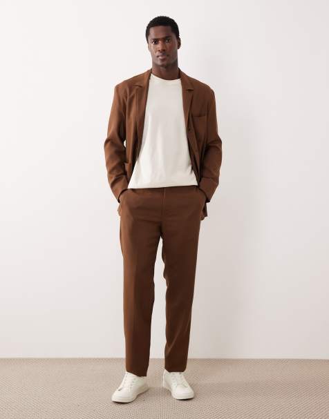 Mango Bergamo premium wool mix tailored suit trouser co-ord in brown