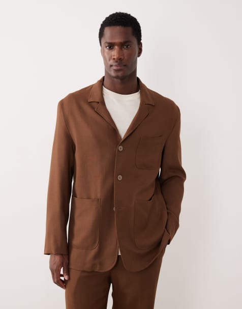 Mango Bergamo premium wool mix tailored suite blazer co-ord in brown - view 1