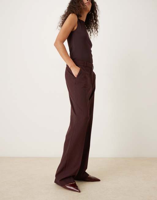 Mango Bergen classic tailored trouser co-ord in burgundy pinstripe