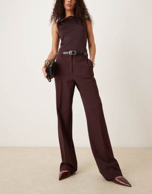 Mango - Bergen - Klassische, elegante Hose in Burgunderrot mit Nadelstreifen, Kombiteil