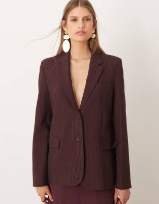 Mango - Bergen - Klassischer, eleganter Blazer in Burgunderrot mit Nadelstreifen