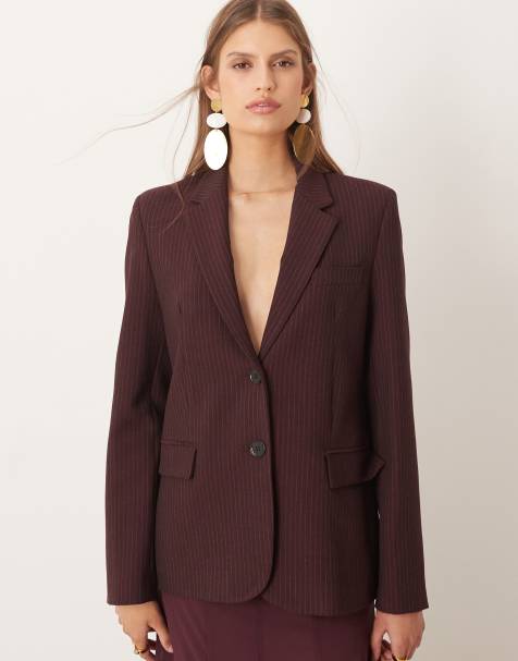 Mango – Bergen – Klassischer, eleganter Blazer in Burgunderrot mit Nadelstreifen - view 1