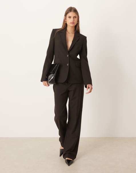 Mango Bergen tailored classic blazer  & trouser co-ord in brown - view 1