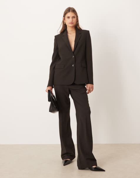 Mango Bergen tailored straight trouser co-ord in brown - view 1