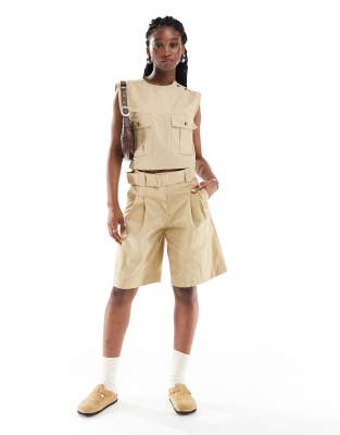 Mango Mango bermuda co-ord shorts in tan-Brown