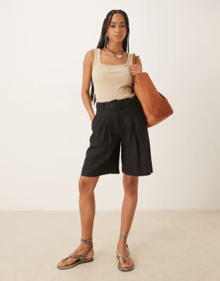 Mango - Bermudashorts aus Leinen in Schwarz