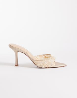 Mango - Bestickte Mules in Pastellrosa mit Kitten-Heel