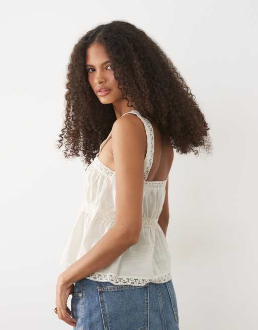 Mango – Besticktes Camisole-Oberteil aus 100% Baumwolle in Beige mit Knopfleiste, 4 von 4