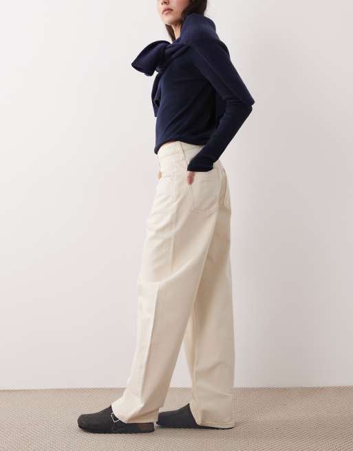 Mango Bet 100% cotton barrel jeans in cream, 2 of 5