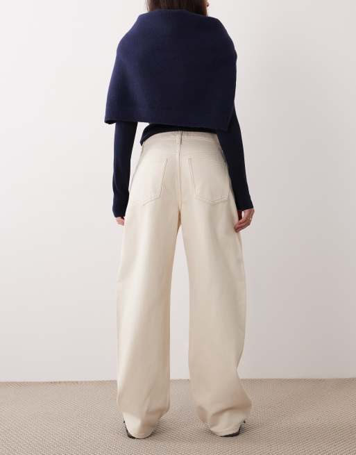 Mango Bet 100% cotton barrel jeans in cream, 3 of 5