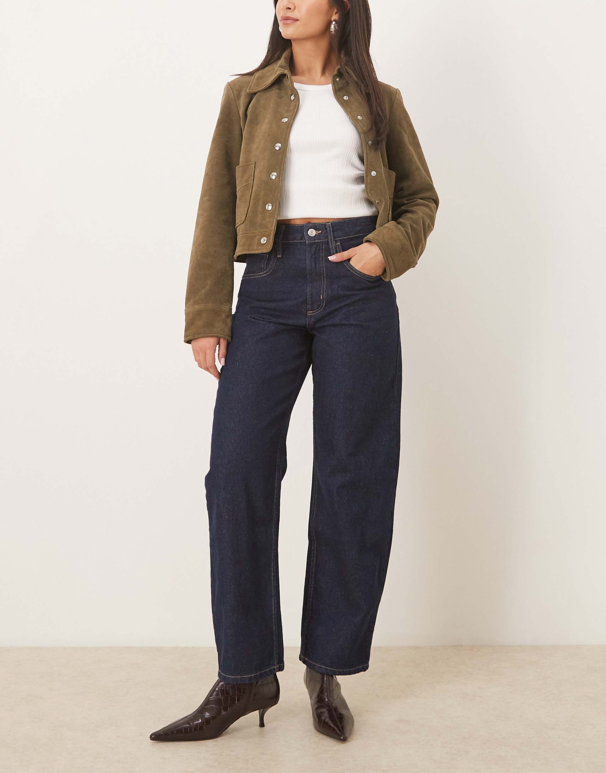 mango bet 100% cotton barrel leg jeans in indigo