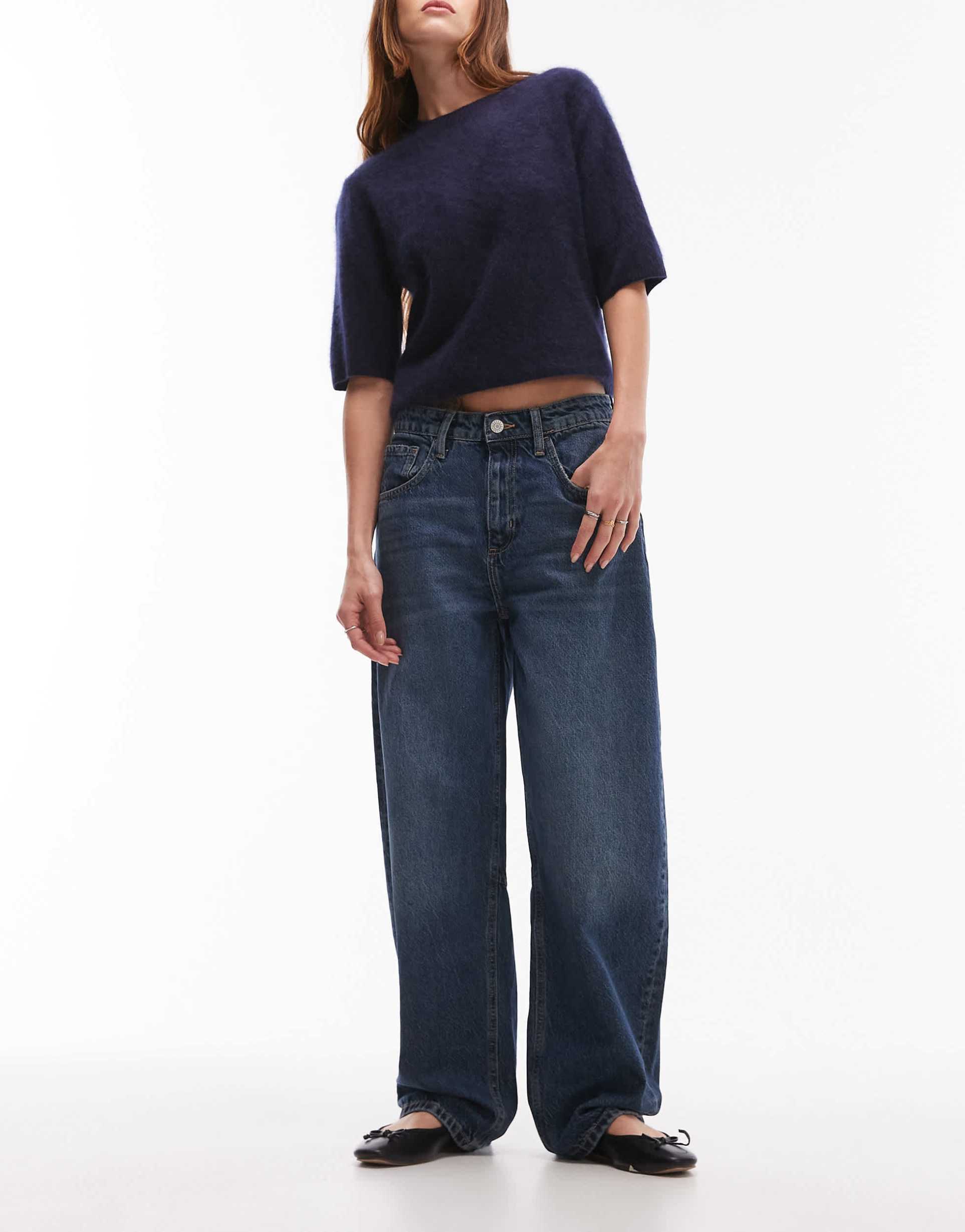 mango bet balloon leg jean in dark blue