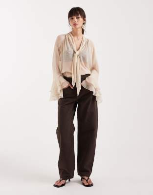 Mango - Bet - Barrel-Jeans aus reiner Baumwolle in Braun-Brown