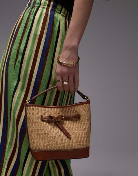 Mango – Beuteltasche mit gewebtem Strukturmuster und hellbraunen Details - view 1