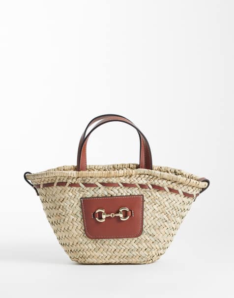 Mango – Beuteltasche zum Umhängen aus Bast in Beige - view 1