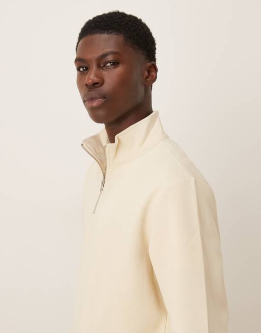 Mango – Beżowa bluza z mieszanki bawełny z zamkiem pod szyją, 4 z 5