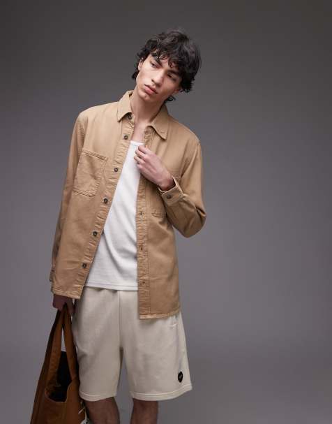 Mango washed cotton overshirt in beige