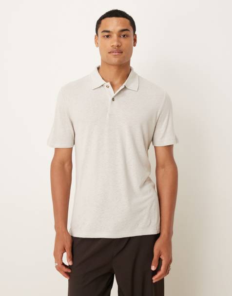 Mango linen mix relaxed short sleeve polo shirt in natural
