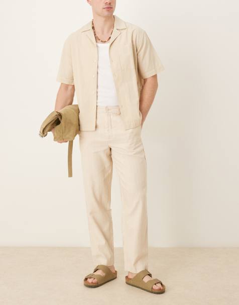 Mango linen mix relaxed fit trouser in beige stripe