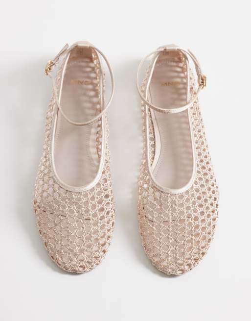 Mango – Beżowe plecione płaskie buty, 2 z 4