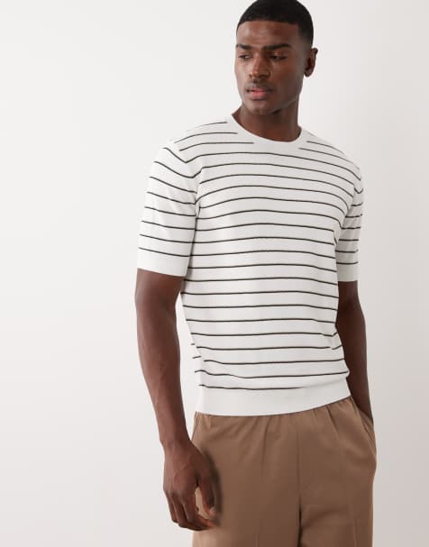 Mango – Beżowy T-shirt z delikatnej dzianiny w paski - view 1