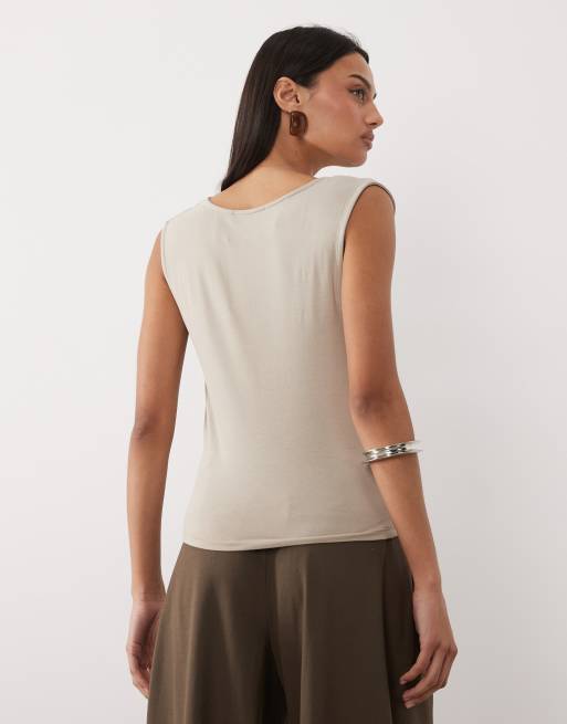 Mango – Beżowy top bez rękawów z dekoltem w łódkę, 4 z 4