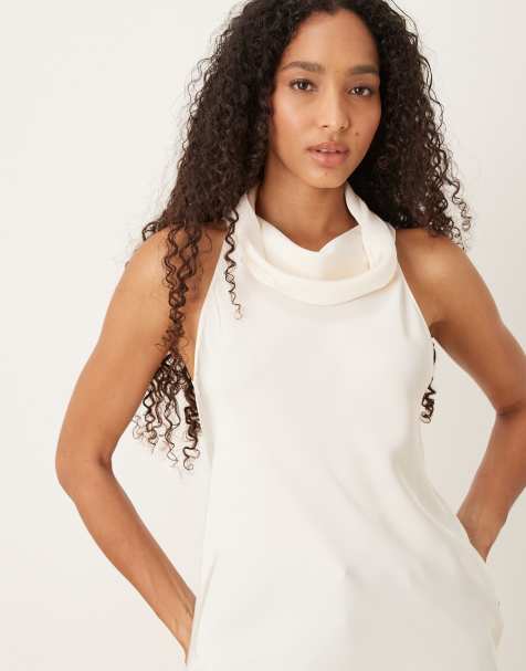 Mango high neck sleeveless blouse in white