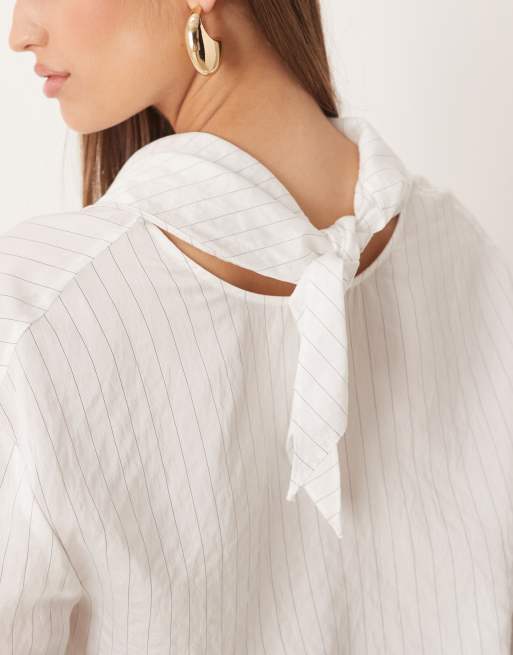 Mango – Biała bluzka w prążki z zaokrąglonym dołem, 4 z 4
