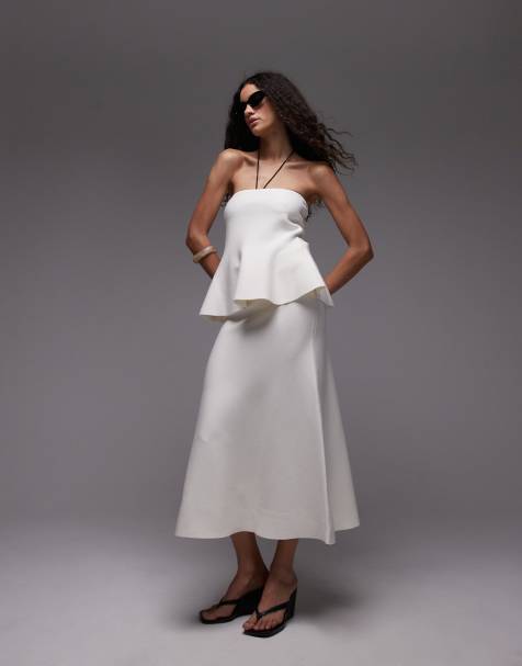Mango knitted midi skirt co-ord in white