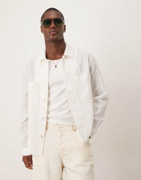 Mango textured long sleeve shirt in white