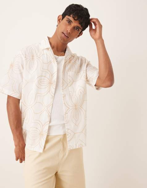 Mango floral embroidered revere collar shirt in white
