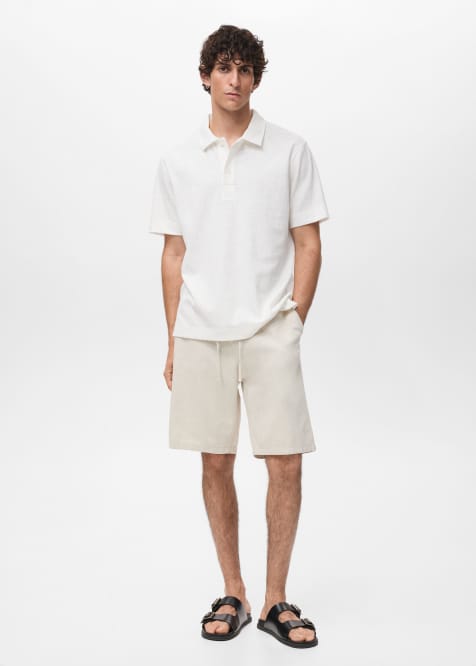 Mango cotton mix short sleeve polo shirt in white