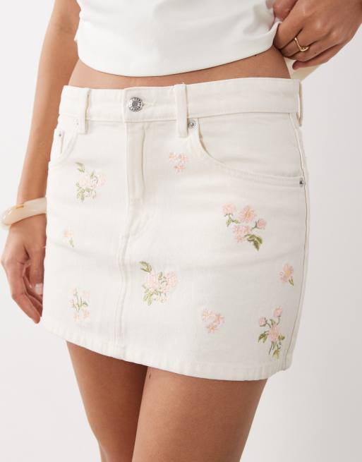 Mango – Biała spódnica jeansowa mini z haftowanym wzorem z bawełny 100%, 3 z 5