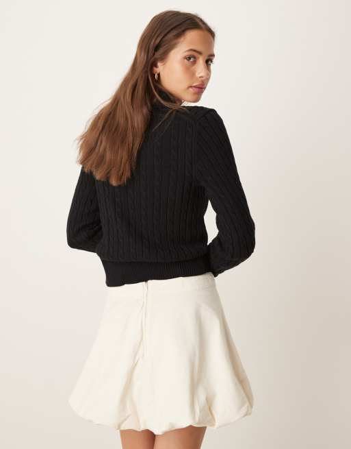 Mango – Biała spódnica mini typu bombka z denimu, 4 z 5