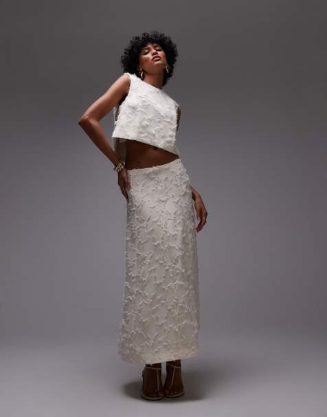 Mango textured midi skirt co-ord in white